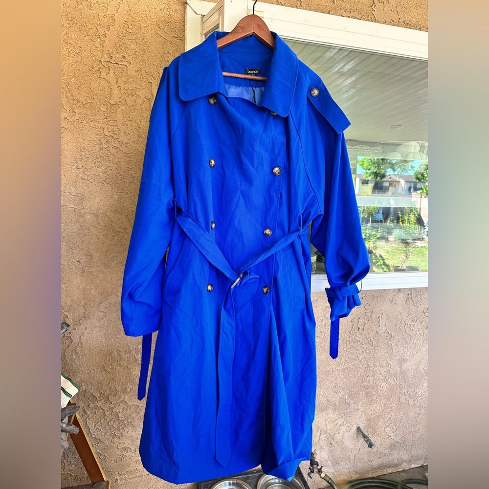 Plus size blue belted trench coat